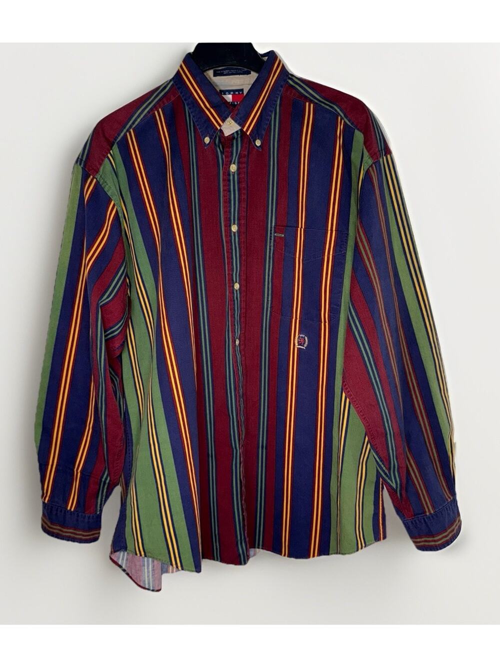 Vintage 90’s Tommy Hilfiger Striped Button Down Long Sleeve Preppy Shirt Sz L